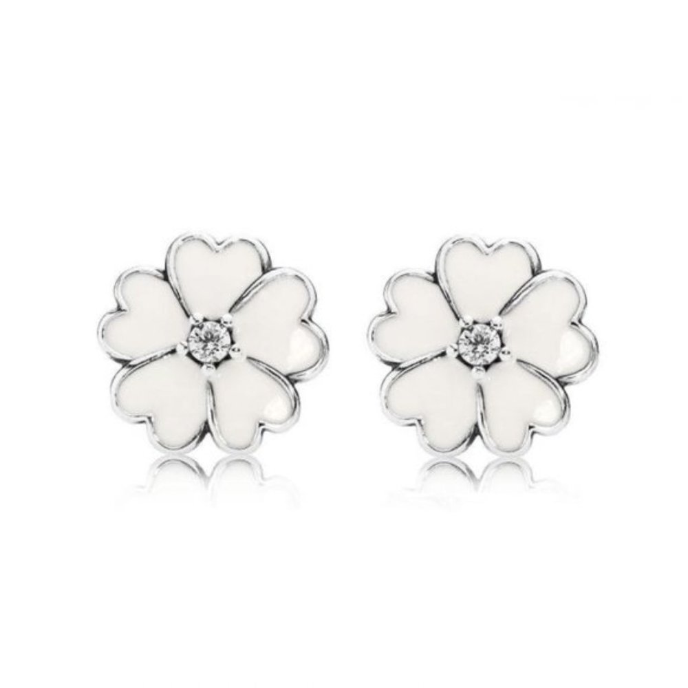 NEW Pandora White Primrose Meadow Stud CZ Earrings